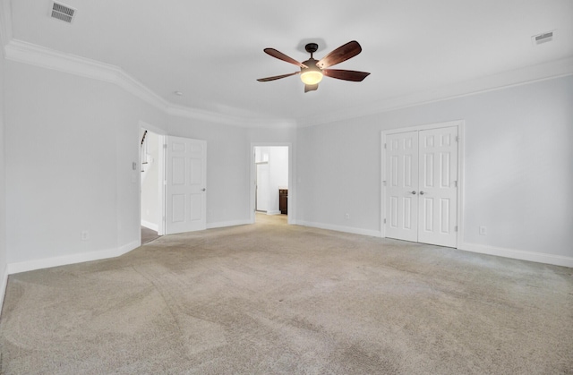 102 Brutus Ln, Summerville, SC 29485 - carpeted empty room with baseboards, visible vents, crown molding, and ceiling fan