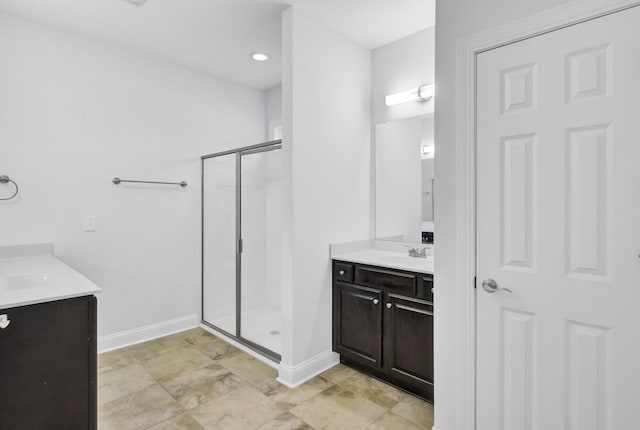 102 Brutus Ln, Summerville, SC 29485 - bathroom featuring vanity, baseboards, and a shower stall