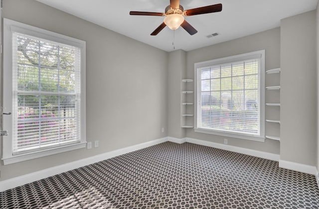 102 Brutus Ln, Summerville, SC 29485 - unfurnished room featuring baseboards, visible vents, carpet flooring, and a ceiling fan