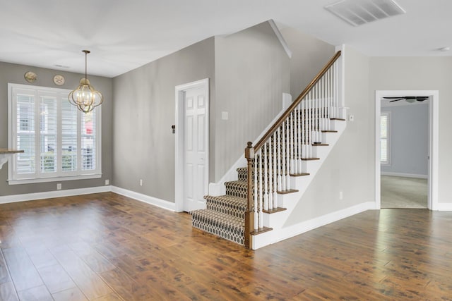 102 Brutus Ln, Summerville, SC 29485 - interior space with visible vents, baseboards, a chandelier, and wood finished floors