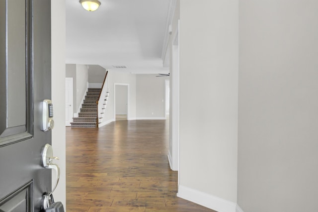 102 Brutus Ln, Summerville, SC 29485 - entrance foyer featuring baseboards, visible vents, wood finished floors, and stairs