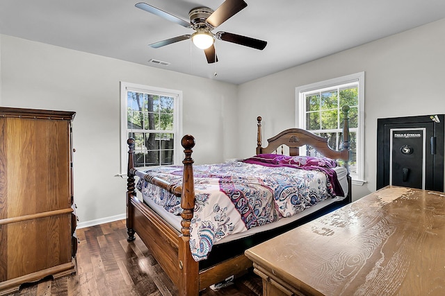5806 Robinhood Dr, Hanahan, SC 29410 - bedroom featuring dark wood-style flooring, baseboards, and ceiling fan