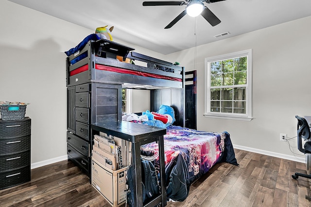 5806 Robinhood Dr, Hanahan, SC 29410 - bedroom with wood finished floors, baseboards, and ceiling fan
