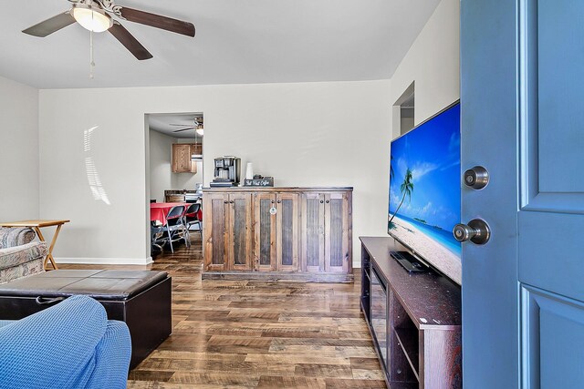 5806 Robinhood Dr, Hanahan, SC 29410 - living area with ceiling fan, wood finished floors, and baseboards