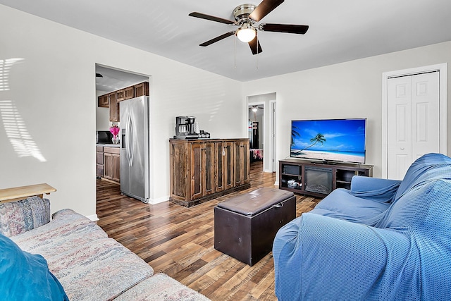 5806 Robinhood Dr, Hanahan, SC 29410 - living room with ceiling fan, wood finished floors, and baseboards