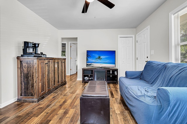 5806 Robinhood Dr, Hanahan, SC 29410 - living room with ceiling fan, wood finished floors, and baseboards
