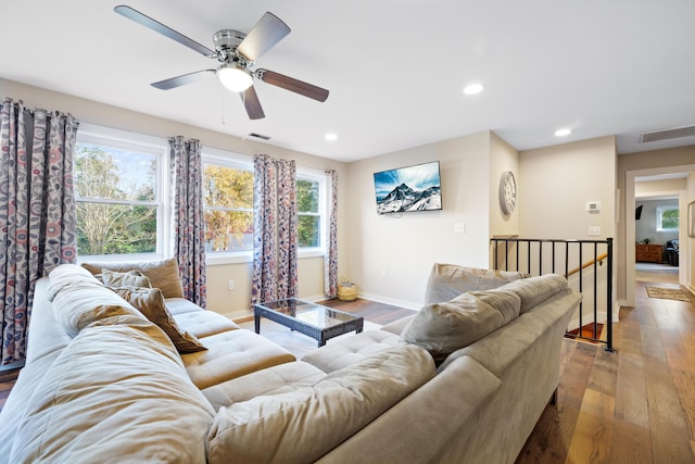 109 Beacon Ave, Moncks Corner, SC 29461 - living area with wood finished floors, a ceiling fan, healthy amount of natural light, and recessed lighting