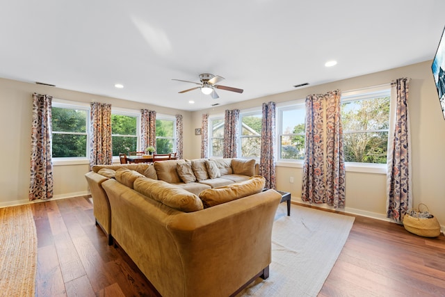109 Beacon Ave, Moncks Corner, SC 29461 - living area with wood-type flooring, a ceiling fan, baseboards, and recessed lighting