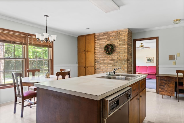 2266 Griffith Dr, Orangeburg, SC 29118 - kitchen featuring a sink, dishwasher, a chandelier, and light countertops