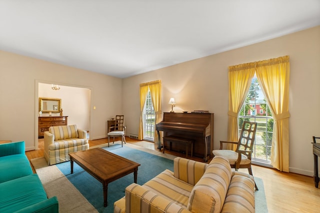 living room with light hardwood / wood-style floors