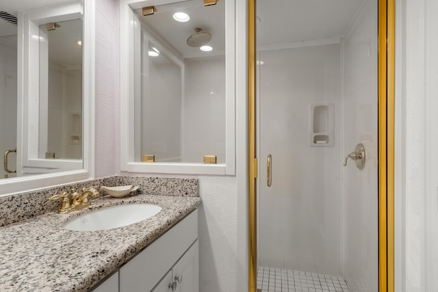 bathroom with vanity and walk in shower