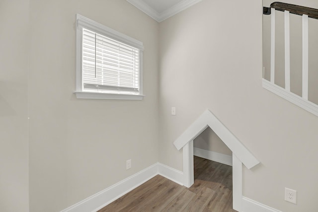 interior space featuring hardwood / wood-style flooring and ornamental molding