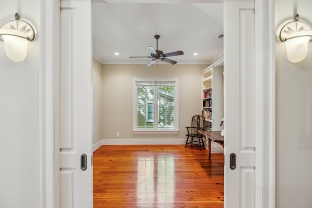 707 Royall Ave, Mount Pleasant, SC 29464 - interior space with recessed lighting, baseboards, ornamental molding, ceiling fan, and wood finished floors