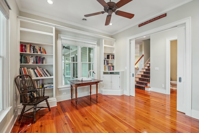 707 Royall Ave, Mount Pleasant, SC 29464 - sitting room featuring crown molding, light wood-style floors, a ceiling fan, and recessed lighting