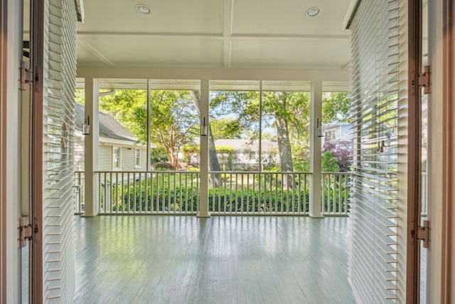 707 Royall Ave, Mount Pleasant, SC 29464 - unfurnished sunroom featuring beamed ceiling