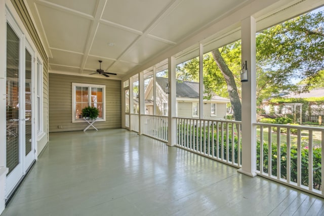 707 Royall Ave, Mount Pleasant, SC 29464 - unfurnished sunroom with coffered ceiling and a ceiling fan