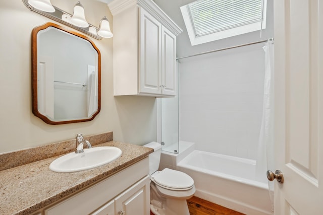 707 Royall Ave, Mount Pleasant, SC 29464 - bathroom featuring toilet, shower / tub combo with curtain, wood finished floors, and vanity