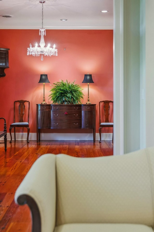 707 Royall Ave, Mount Pleasant, SC 29464 - sitting room featuring a chandelier, recessed lighting, visible vents, and wood finished floors