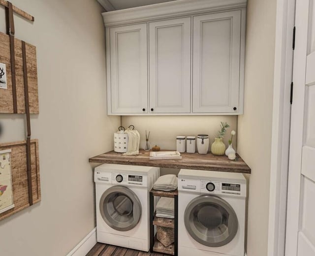 213 Myrtlewood Dr, Santee, SC 29142 - clothes washing area with cabinet space, baseboards, independent washer and dryer, and wood finished floors