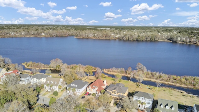aerial view featuring a residential view and a water view