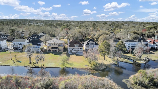 bird's eye view with a residential view and a water view