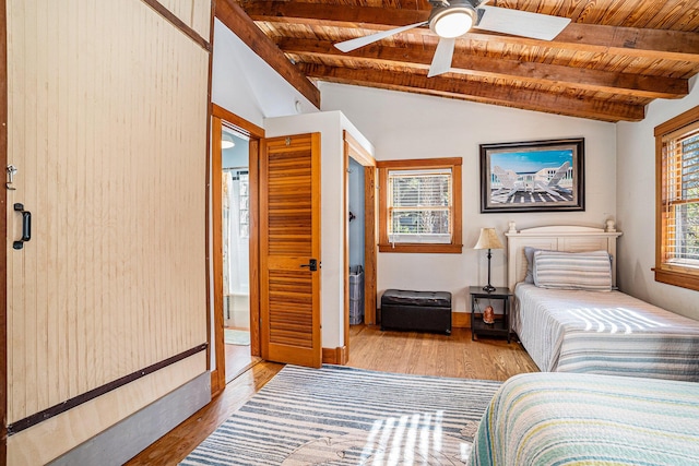 520 E Huron Ave, Folly Beach, SC 29439 - bedroom featuring wooden ceiling, wood finished floors, and a ceiling fan