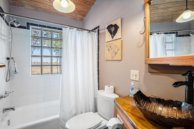 520 E Huron Ave, Folly Beach, SC 29439 - full bathroom with wooden ceiling, shower / bath combination with curtain, and vanity