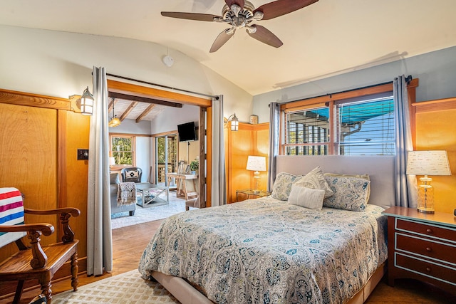 520 E Huron Ave, Folly Beach, SC 29439 - bedroom featuring wood finished floors, access to exterior, and ceiling fan