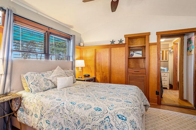 520 E Huron Ave, Folly Beach, SC 29439 - bedroom featuring vaulted ceiling, wood finished floors, and ceiling fan