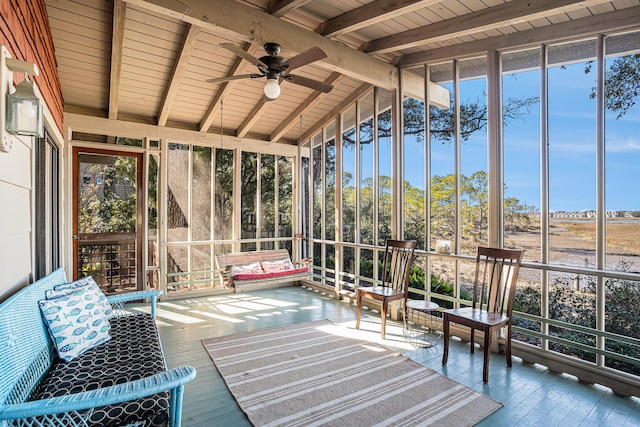 520 E Huron Ave, Folly Beach, SC 29439 - unfurnished sunroom featuring a ceiling fan and healthy amount of natural light