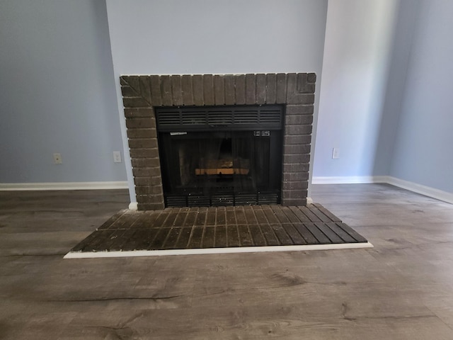 details featuring a fireplace and wood-type flooring