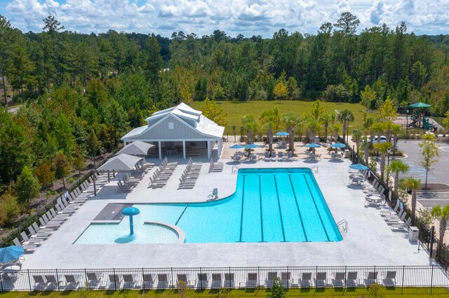 view of pool featuring a gazebo and a patio area