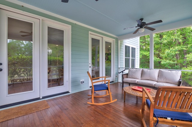 1976 Liberia Rd, Wadmalaw Island, SC 29487 - wooden terrace with ceiling fan, french doors, and an outdoor hangout area