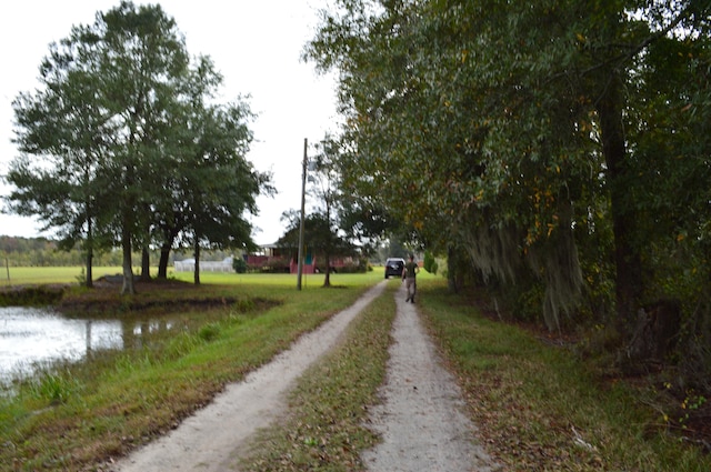 view of road with a water view