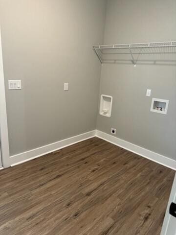 laundry room with electric dryer hookup, dark hardwood / wood-style flooring, and washer hookup