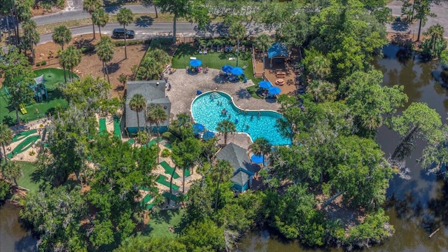 aerial view with a water view