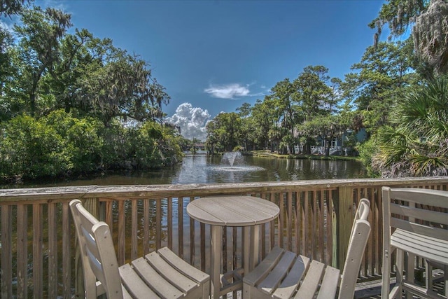 wooden deck with a water view