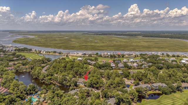 bird's eye view featuring a water view