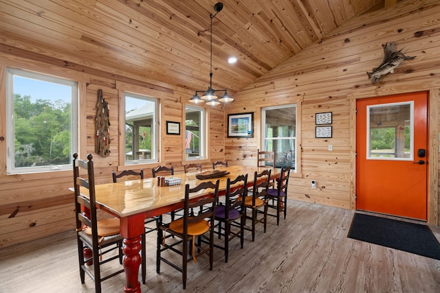 5653 Wire Rd, Branchville, SC 29432 - dining area featuring wooden ceiling, vaulted ceiling, and wood walls