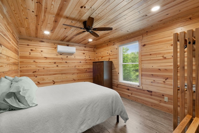 5653 Wire Rd, Branchville, SC 29432 - bedroom featuring wood finished floors, wooden ceiling, wood walls, and recessed lighting