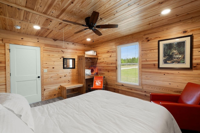 5653 Wire Rd, Branchville, SC 29432 - bedroom with wood ceiling, wooden walls, and recessed lighting