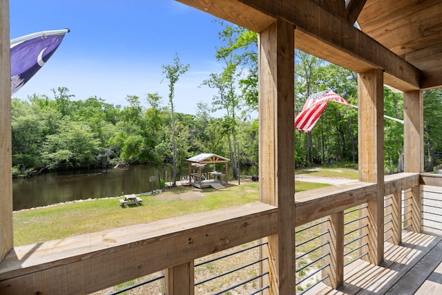 5653 Wire Rd, Branchville, SC 29432 - wooden terrace with a yard and a water view