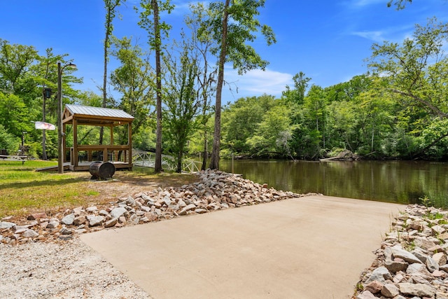 5653 Wire Rd, Branchville, SC 29432 - view of patio featuring a view of trees, a water view, and a gazebo