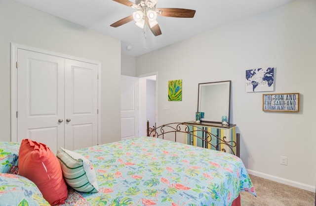 266 Torslanda Ln, Summerville, SC 29486 - bedroom with carpet floors, a closet, baseboards, and a ceiling fan
