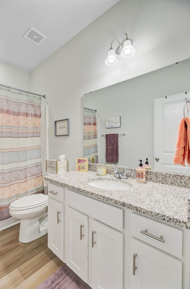 266 Torslanda Ln, Summerville, SC 29486 - bathroom with toilet, vanity, wood finished floors, and a shower with shower curtain