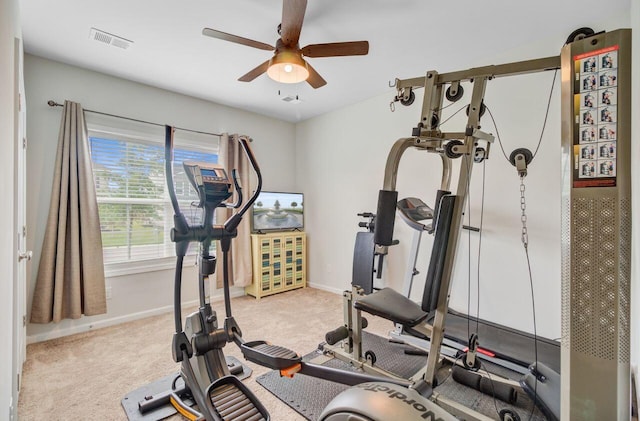 266 Torslanda Ln, Summerville, SC 29486 - workout room featuring ceiling fan, baseboards, and light colored carpet