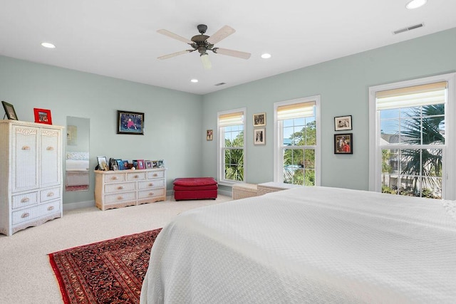 bedroom with carpet flooring and ceiling fan