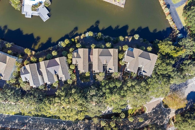 aerial view with a water view