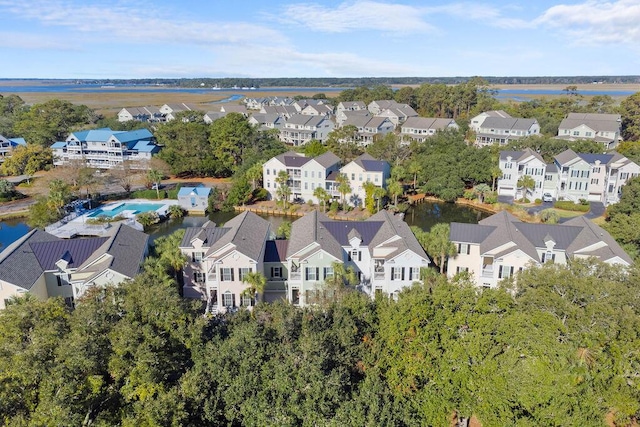 aerial view with a water view