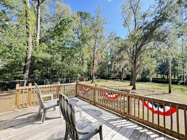 4589 Prices Bridge Ln, Walterboro, SC 29488 - wooden deck featuring view of wooded area